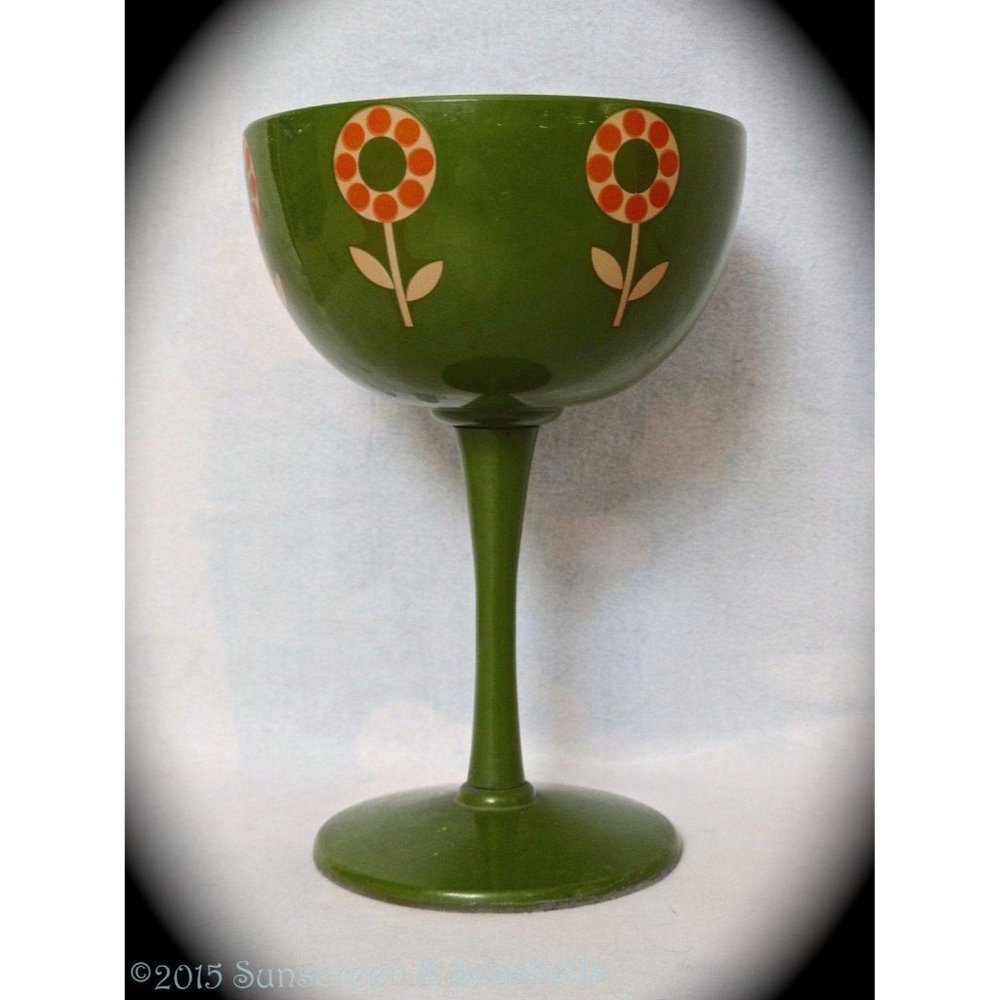 70s Avocado Green Oversized Flamingo Wine Goblet Planter
